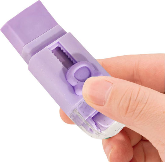 Retractable Eraser Flippy Bear Model Push-pull Adjustment Push-type Eraser Two Spare Rubber Erasers Included Purple