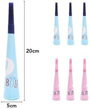 Set 6 Fluiere Gender Reveal Flippy Fată Băiat Carton 20 X 5 Cm Roz Albastru