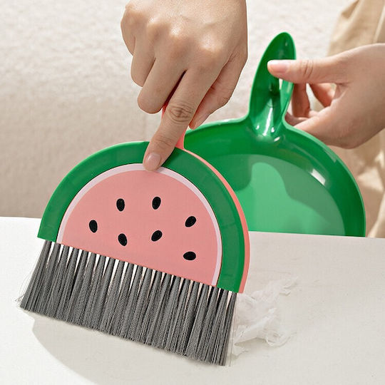 Set Mini Măturică și Farășel Flippy Mic Curățător Pentru Uz Casnic Birou Bucătărie Model Pepene Verde 23 X 18 Cm Roz-Verde