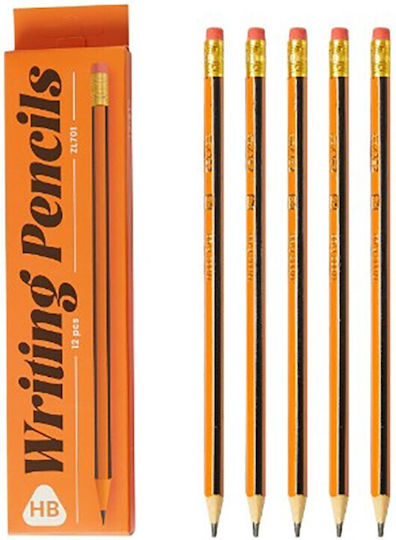 Set 12 Schwarze Bleistifte Flippy Hb Schulradiergummi Orange-Schwarz Modell 19 Cm