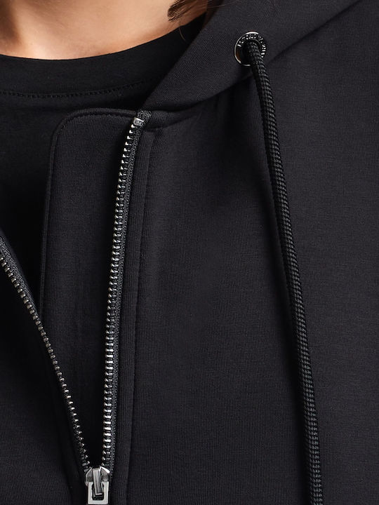 Long Women's Sweatshirt Jacket Hooded Black
