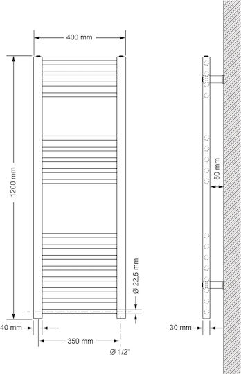 LuxeBath Towel Rail Bathroom 400x1200 774kcal/h White