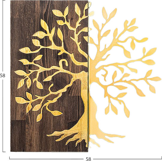Wall Decor Tree Hm4751-metal Leaves Gold-wood 58x3 Depth X58h