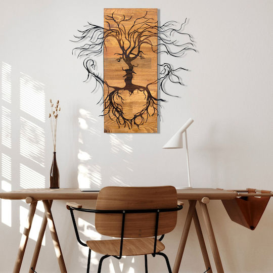 Homemarkt Διακοσμητικο Τοιχου Faces Hm4807-φυλλα Μεταλλου Μαυρα-ξυλο 60x3 Βάθος X57 5υεκ