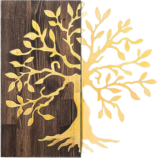 Wall Decor Tree Hm4751-metal Leaves Gold-wood 58x3 Depth X58h