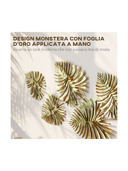 Homcom Metallic Gold Wall Decor 5 Monstera Leaves Including Mounting Accessories 83x2.5x39 cm 83c-161v00gd