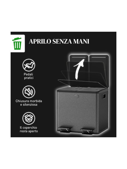 HomCom Waste Bin Recycling made of Stainless Steel Black 15lt 1pcs