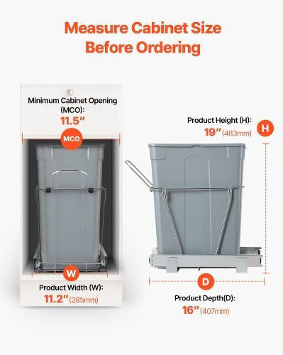 Vevor Plastic Grey Waste Bin for Cabinet 40.7x28.5x48.3cm