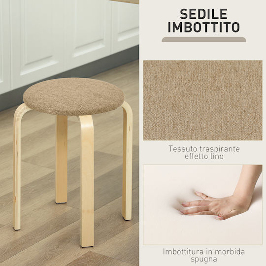 Stool For Kitchen Upholstered with Fabric Haki 4pcs