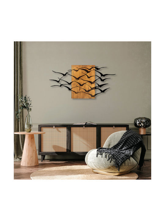 Homemarkt Wall Decor Birds Hm4749-leaves Metal Black-wood 140x3 Depth X70cm