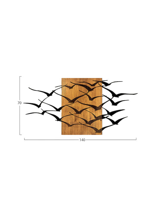 Homemarkt Wall Decor Birds Hm4749-leaves Metal Black-wood 140x3 Depth X70cm