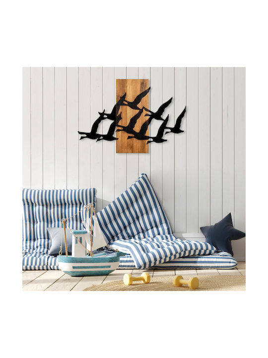 Homemarkt Wall Decor Birds Hm4759 Metal Leaves Black-Wood 58x3 Depth X84h