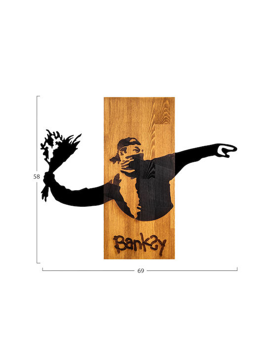 Homemarkt Διακοσμητικο Τοιχου Banksy Hm4757-φυλλα Μεταλλου Μαυρα-ξυλο 69x3 Βάθος X58υεκ