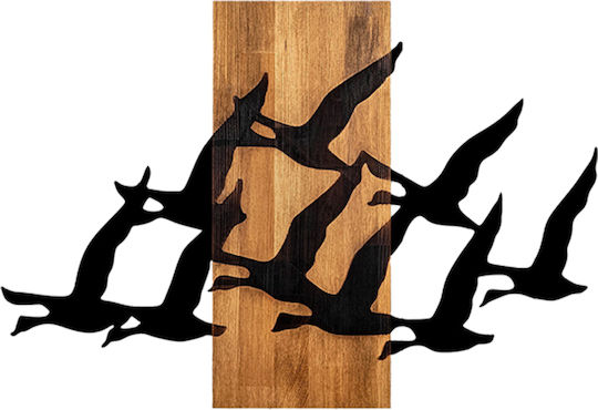 Homemarkt Wall Decor Birds Hm4759 Metal Leaves Black-Wood 58x3 Depth X84h