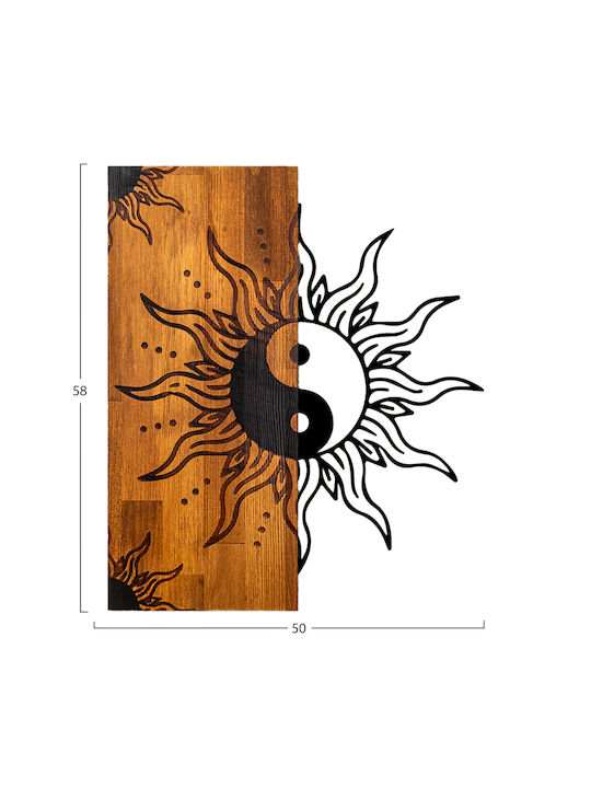 Homemarkt Wall Decor Yin-yang Hm4756-metal Leaves Black-wood 50x3 Depth X58height