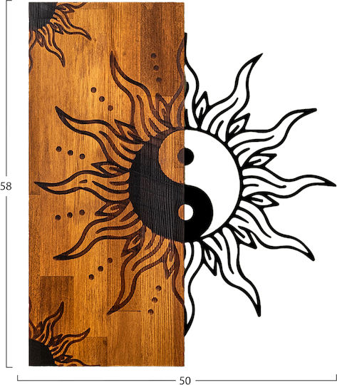 Homemarkt Декоративно Стенно Yin-yang Hm4756-листа От Метал Черни-дърво 50x3 Дълбочина X58см