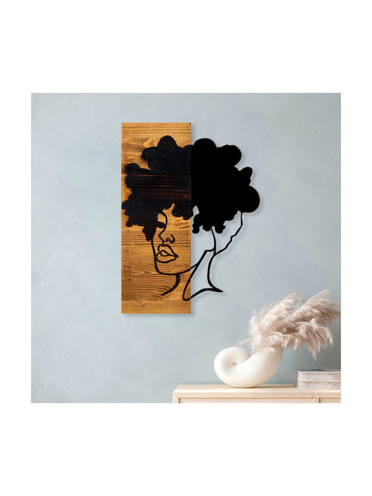 Homemarkt Wall Decor Woman Figure Hm4750-metal Leaves-wood 35x3 Depth X50cm
