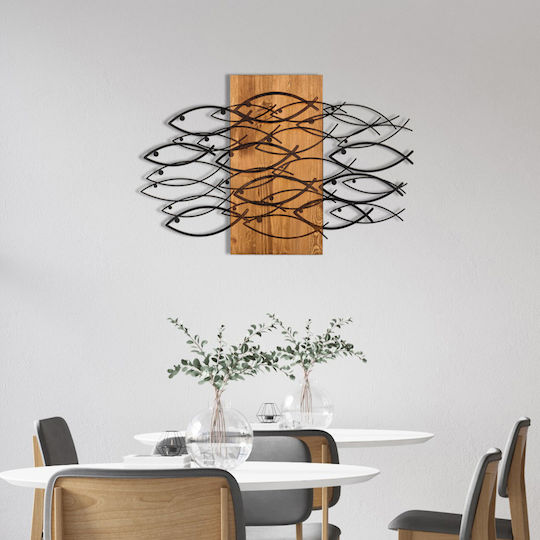 Homemarkt Διακοσμητικο Τοιχου Ψαρια Hm4811-φυλλα Μεταλλου Μαυρα-ξυλο 87x3 Βάθος X58υεκ