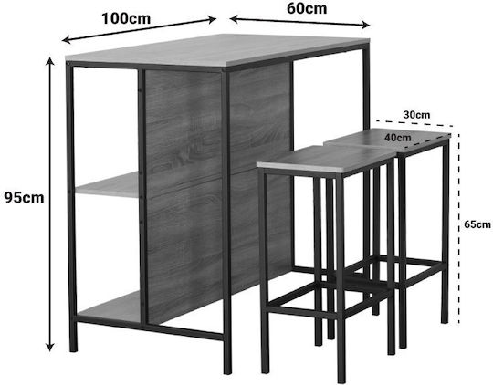 Bailon Правоъгълена Трапезария Бар Метално Oak, Black 100x60x95бр