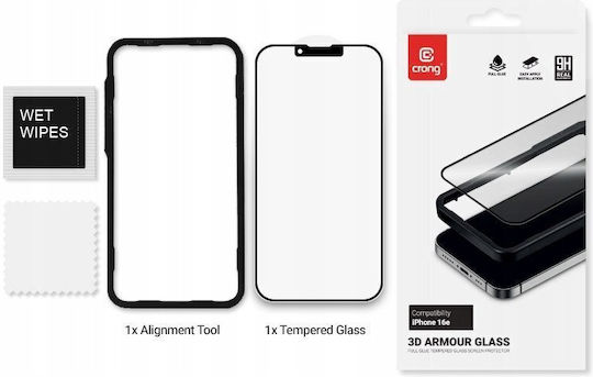 Crong 2.5D 0.33mm Tempered Glass Black for iPhone 17e / 16e / 14 / 13 / 13 Pro Mobile Screen Protectors