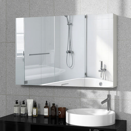 Kleankin Oglindă de Baie cu Raft & Dulap 90x13.5cm Alb