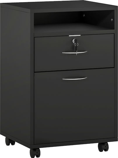 Office Storage Chipboard Cabinet with Lock & Drawers Black Velvet-Black Metal L40xW35xH60cm