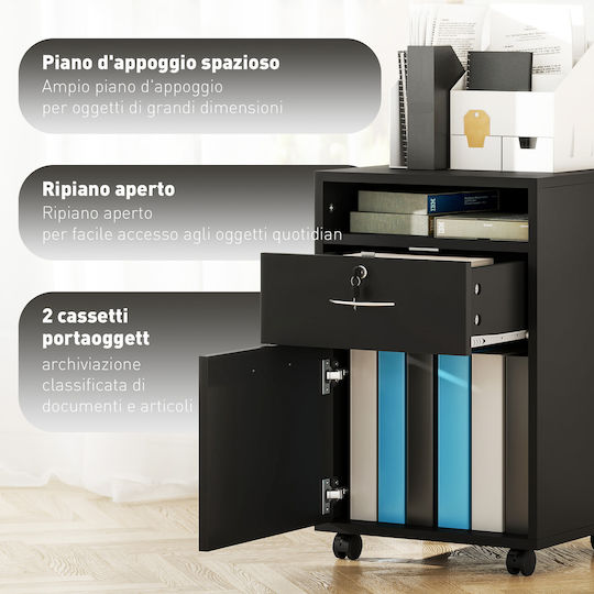 Office Storage Chipboard Cabinet with Lock & Drawers Black Velvet-Black Metal L40xW35xH60cm