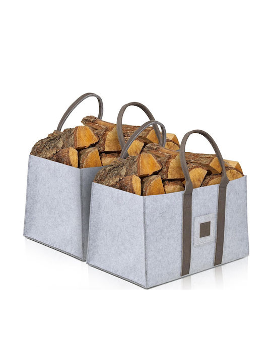 Fabric Basket Wood Storage 50x34x32cm Gray