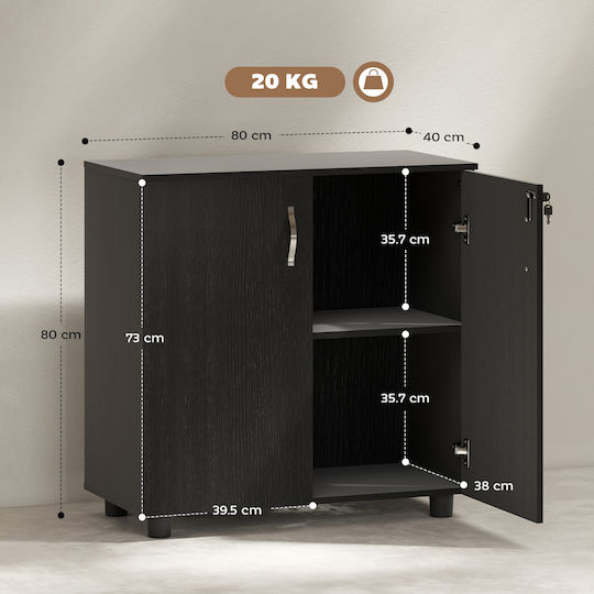 Ντουλάπι Γραφείου από MDF με Κλειδαριά Μαύρο 80x40x80cm