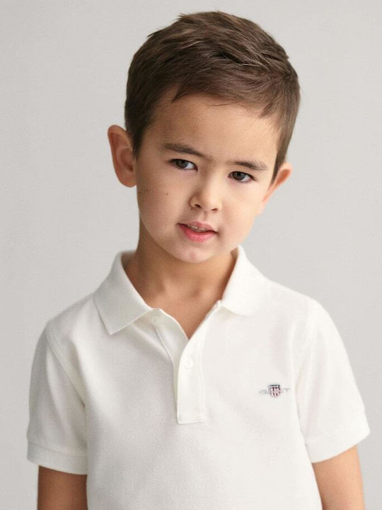 Kids Short-Sleeved White Polo Shield
