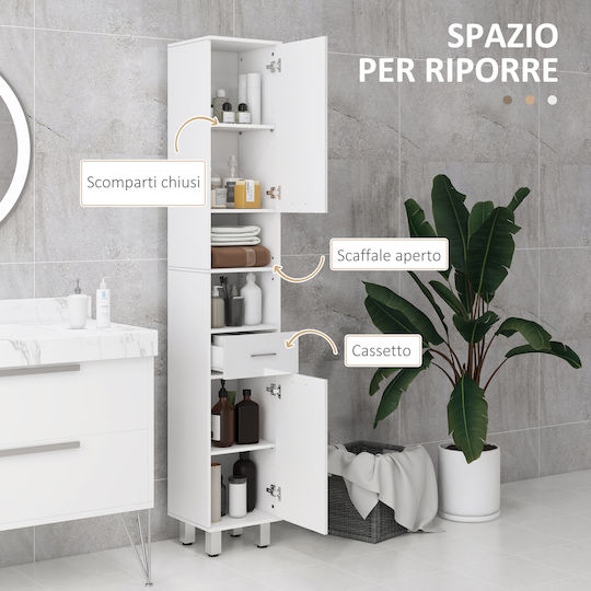 Kleankin Floor Bathroom Column Cabinet L30xD30xH180cm White