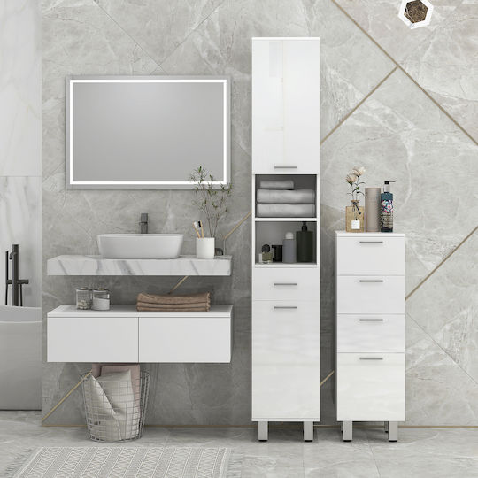 Kleankin Floor Bathroom Column Cabinet L30xD30xH180cm White