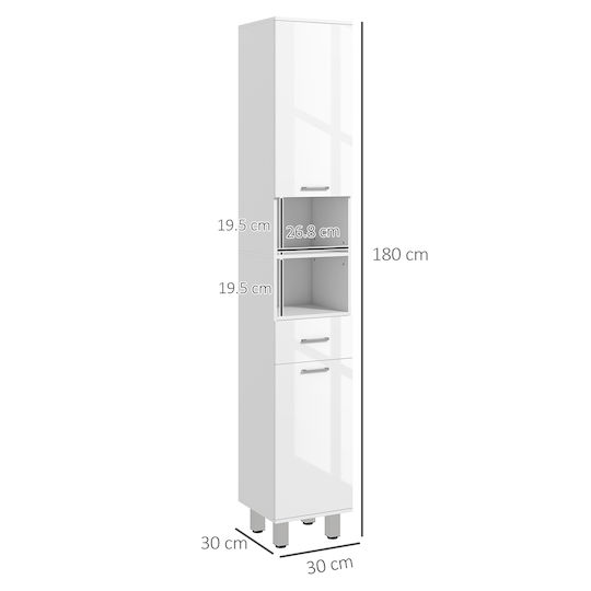 Kleankin Floor Bathroom Column Cabinet L30xD30xH180cm White