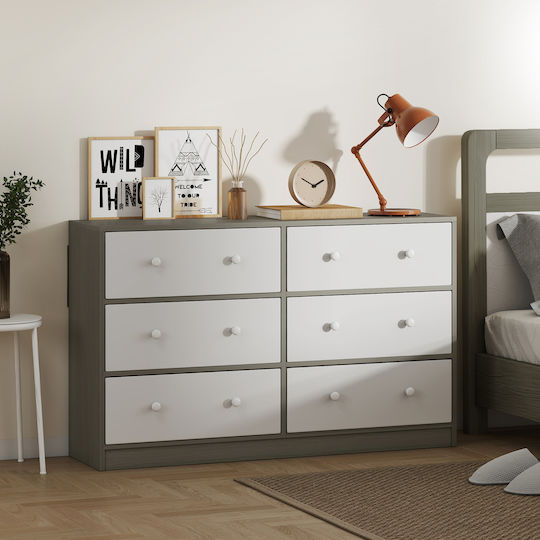 Wooden & Metallic Chest of Drawers Λευκό Και Γκρι with Fabric Coating 114x30x70cm