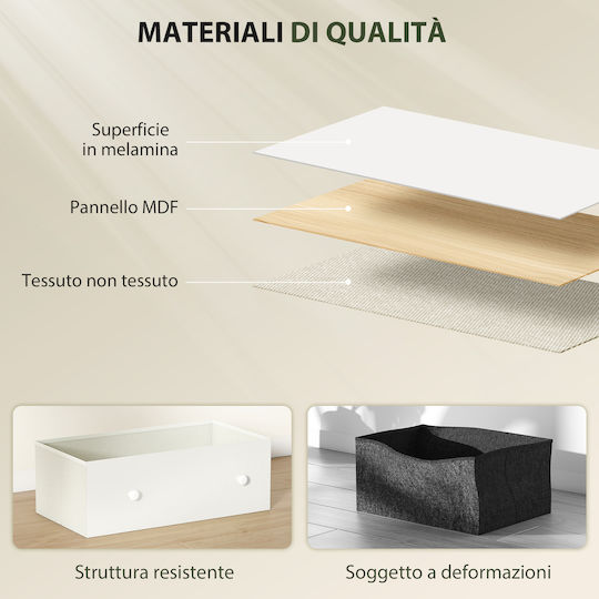 Wooden & Metallic Chest of Drawers Λευκό Και Γκρι with Fabric Coating 114x30x70cm