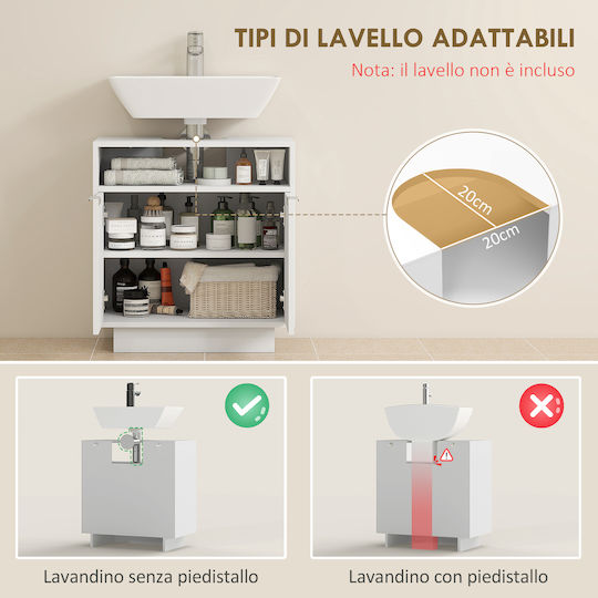 HomCom Πάγκος με Νιπτήρα Μελαμίνη Μ60xΒ33xΥ63cm Λευκό