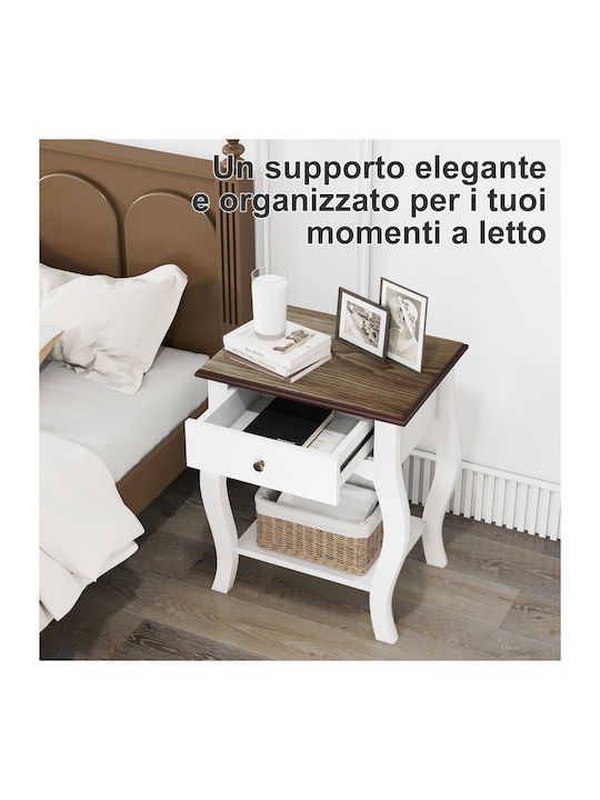 Bedside Table Wooden White 45x35x55cm
