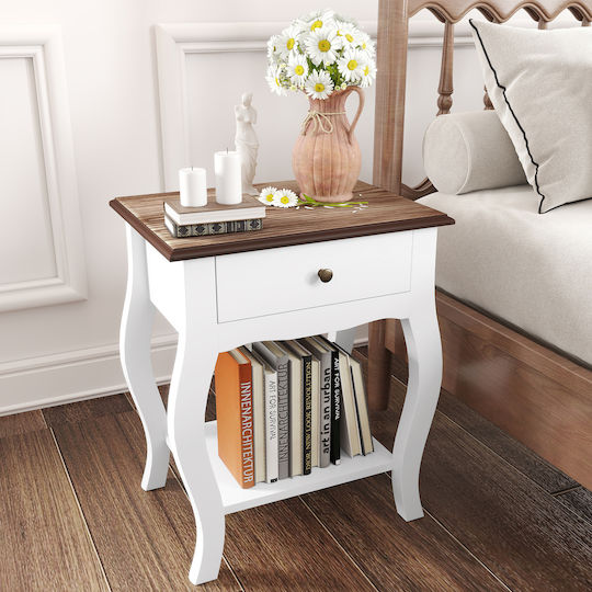Bedside Table Wooden White 45x35x55cm