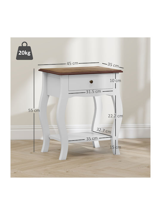 Bedside Table Wooden White 45x35x55cm