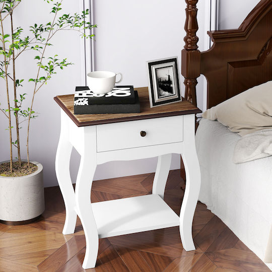 Bedside Table Wooden White 45x35x55cm