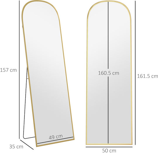 HomCom Oglindă Arcuită cu Cadru Din Aluminiu Auriu 161.5x50cm