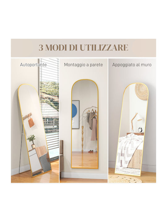 HomCom Arched Floor Mirror with Gold Aluminum Frame 161.5x50cm
