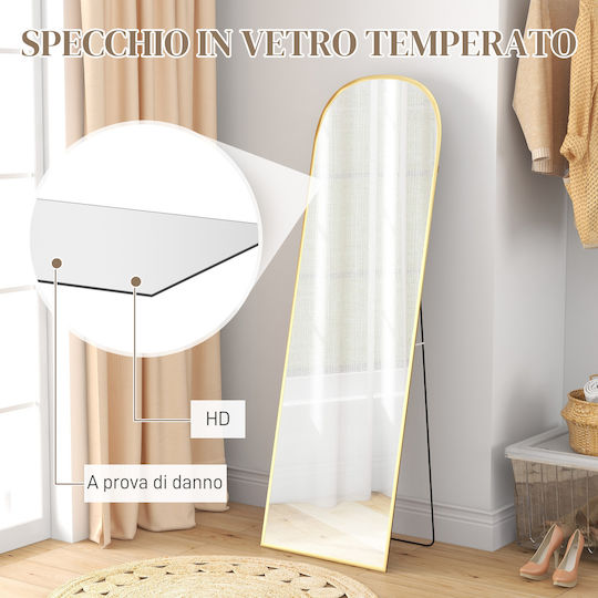 HomCom Oglindă Arcuită cu Cadru Din Aluminiu Auriu 161.5x50cm