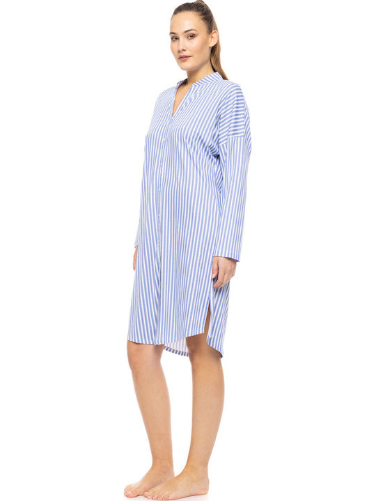 Pink Label Χειμερινό Βαμβακερό Γυναικείο Νυχτικό Blue Pink Label Χειμερινό Βαμβακερό Γυναικείο Νυχτικό Blue