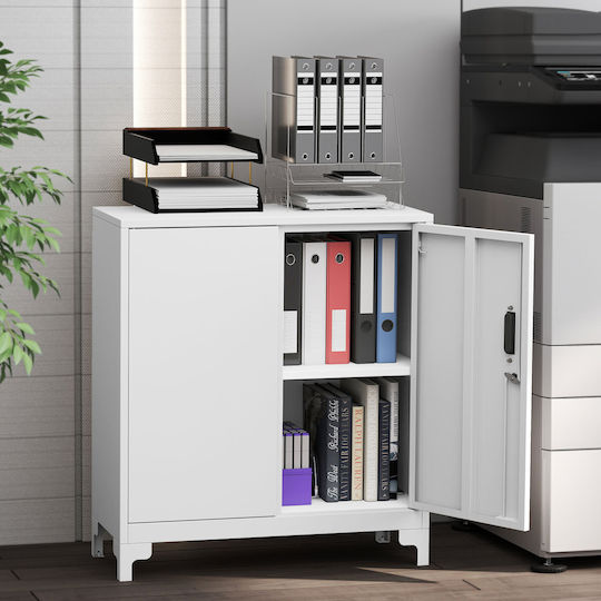 Cabinet de Birou Metalic cu încuietoare Alb 80x35x91cm