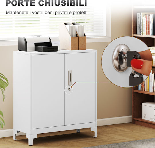 Cabinet de Birou Metalic cu încuietoare Alb 80x35x91cm