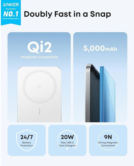 Anker Nano MagSafe Power Bank 5000mAh 15W με Θύρα USB-C Λευκό