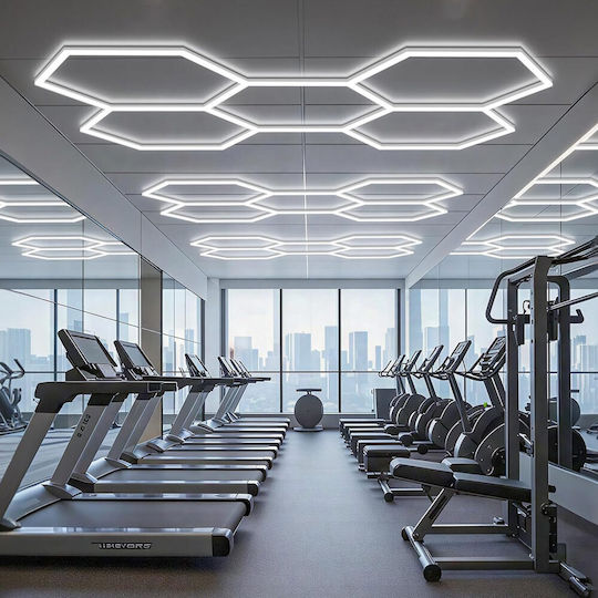 Led Εξαγωνικός Φωτισμός Οροφής Εφέ Κυψέλης 24 Ράβδοι X 44cm 5 Κυψέλες 6500κ Zjd-004