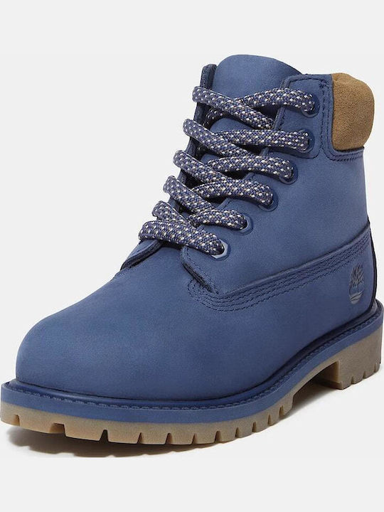 Premium Leather Kids Boots with Laces Blue
