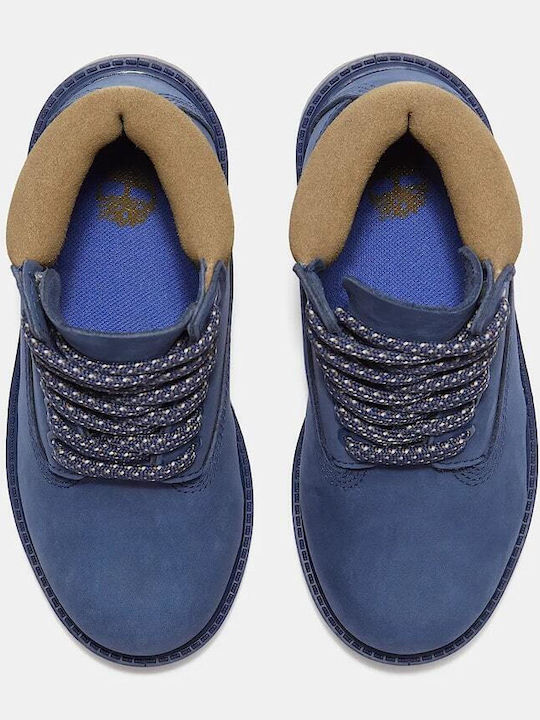 Premium Leather Kids Boots with Laces Blue
